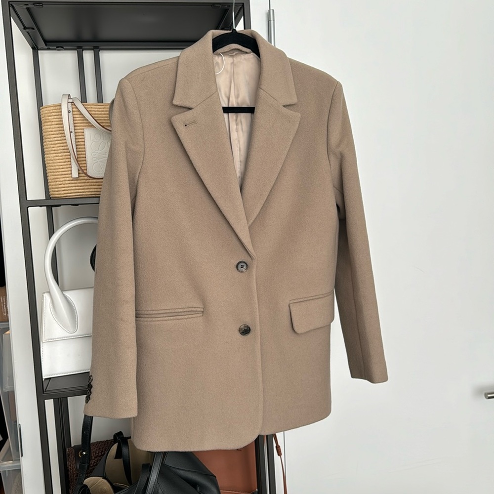& Other Stories Oversized Wool Grey Beige Blazer